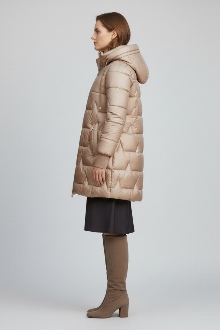 Serenelle | Women’s Long Quilted Puffer Jacket with Hood, Full-Zip Closure
