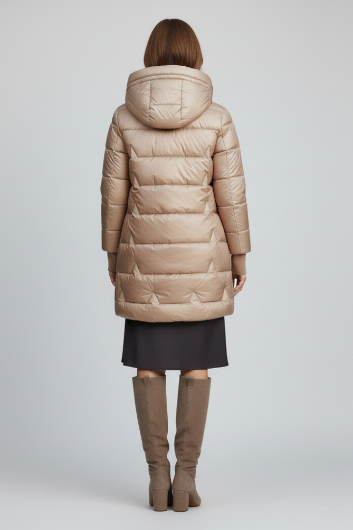 Serenelle | Women’s Long Quilted Puffer Jacket with Hood, Full-Zip Closure