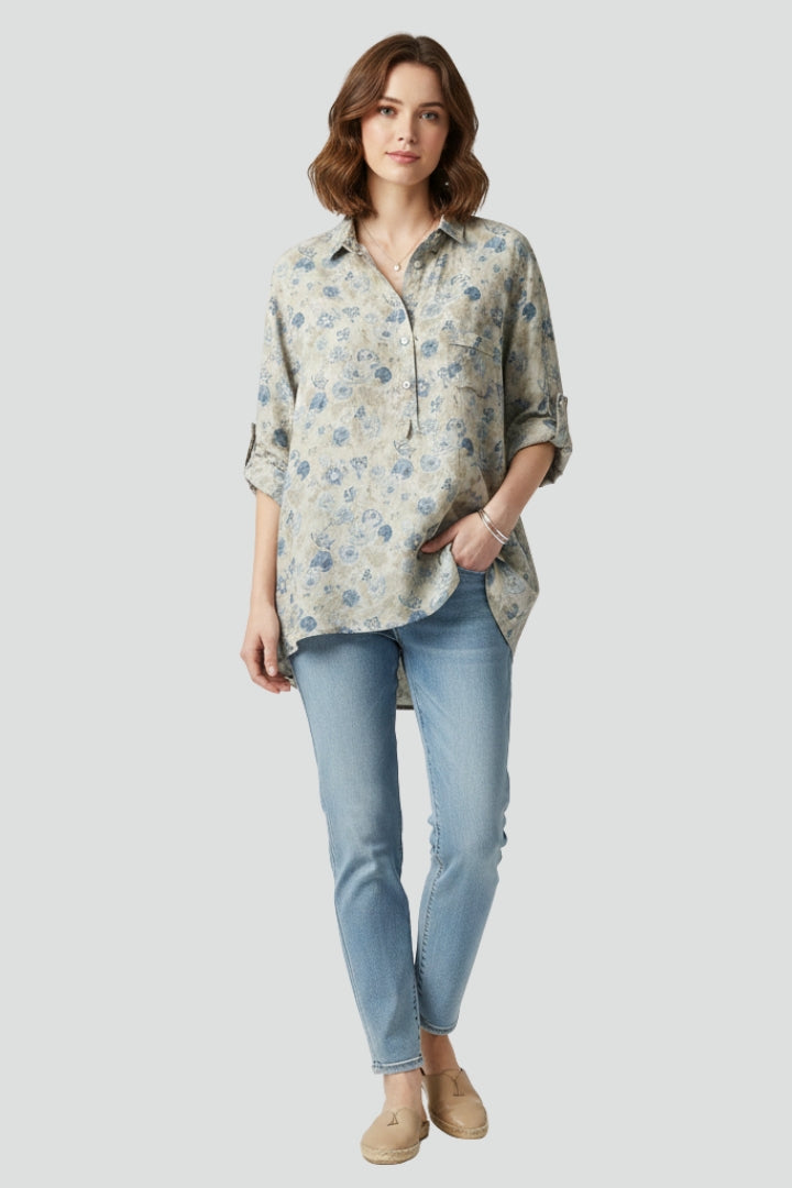 Sia | Women’s Floral Button-Up Shirt – Long Sleeve Relaxed Fit Woven Blouse