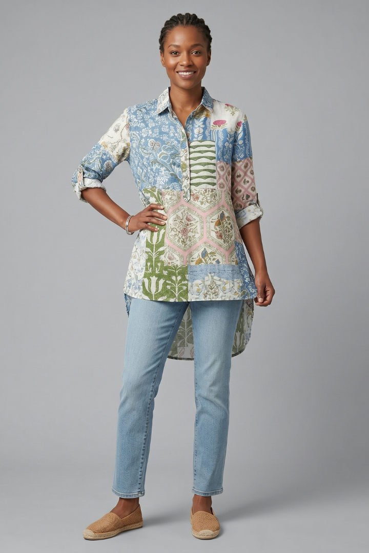 Sia | Women’s Floral Button-Up Shirt – Long Sleeve Relaxed Fit Woven Blouse