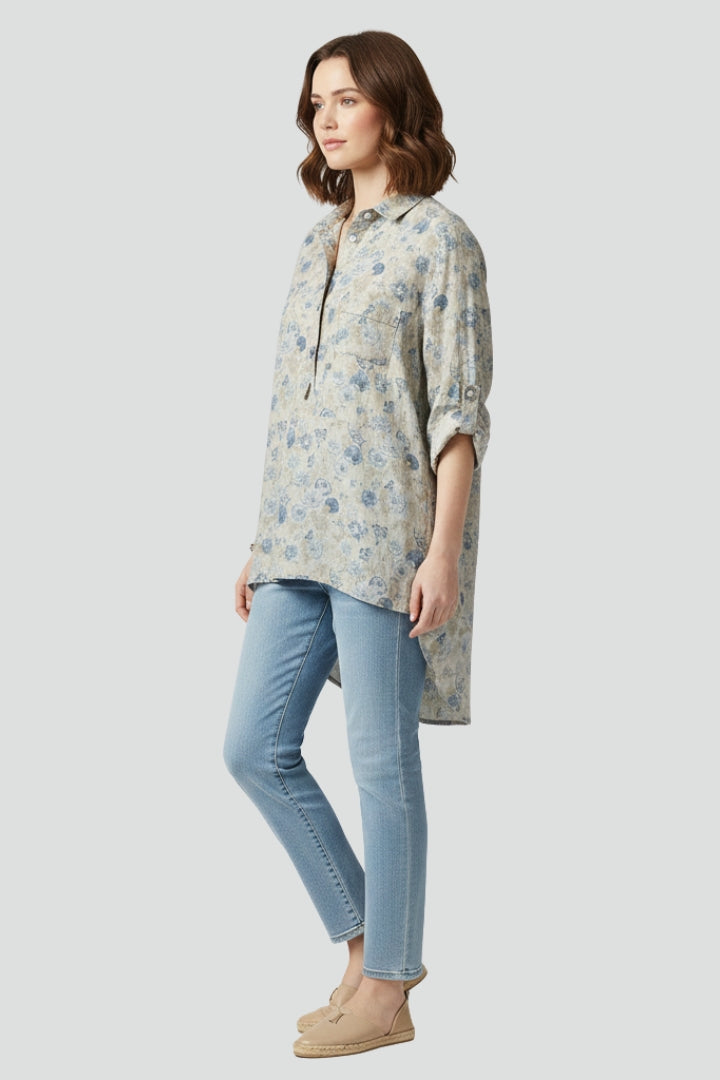 Sia | Women’s Floral Button-Up Shirt – Long Sleeve Relaxed Fit Woven Blouse