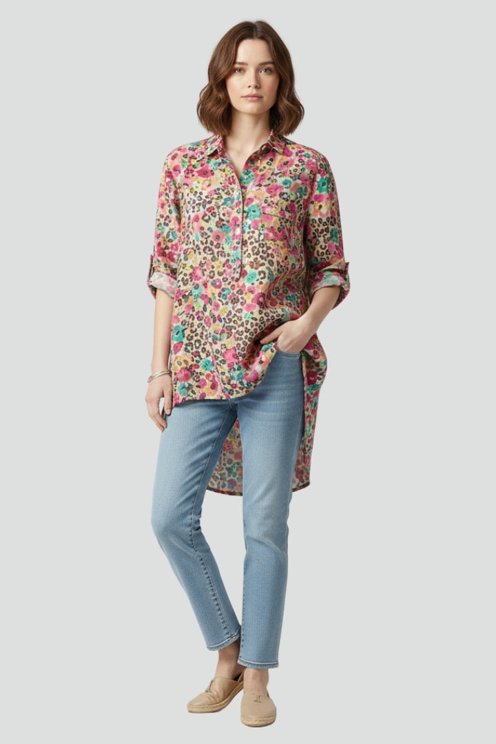 Sia | Women’s Floral Button-Up Shirt – Long Sleeve Relaxed Fit Woven Blouse