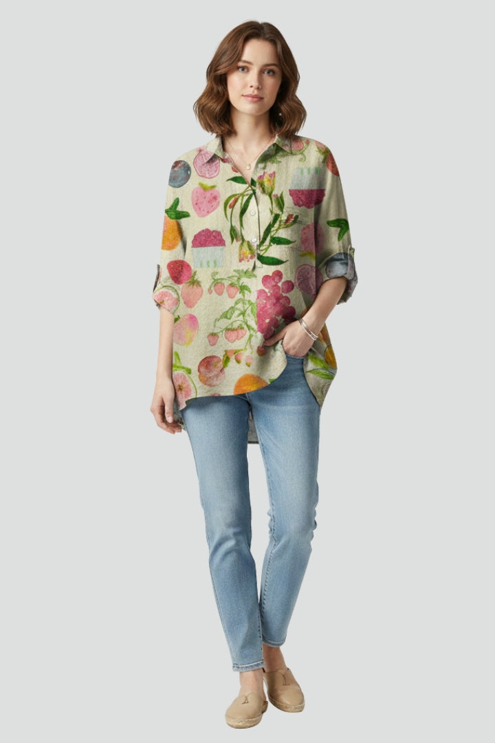 Sia | Women’s Floral Button-Up Shirt – Long Sleeve Relaxed Fit Woven Blouse