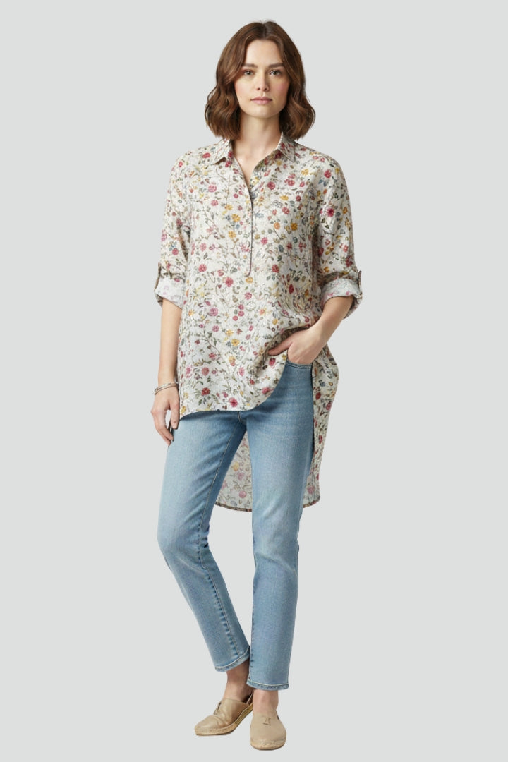 Sia | Women’s Floral Button-Up Shirt – Long Sleeve Relaxed Fit Woven Blouse