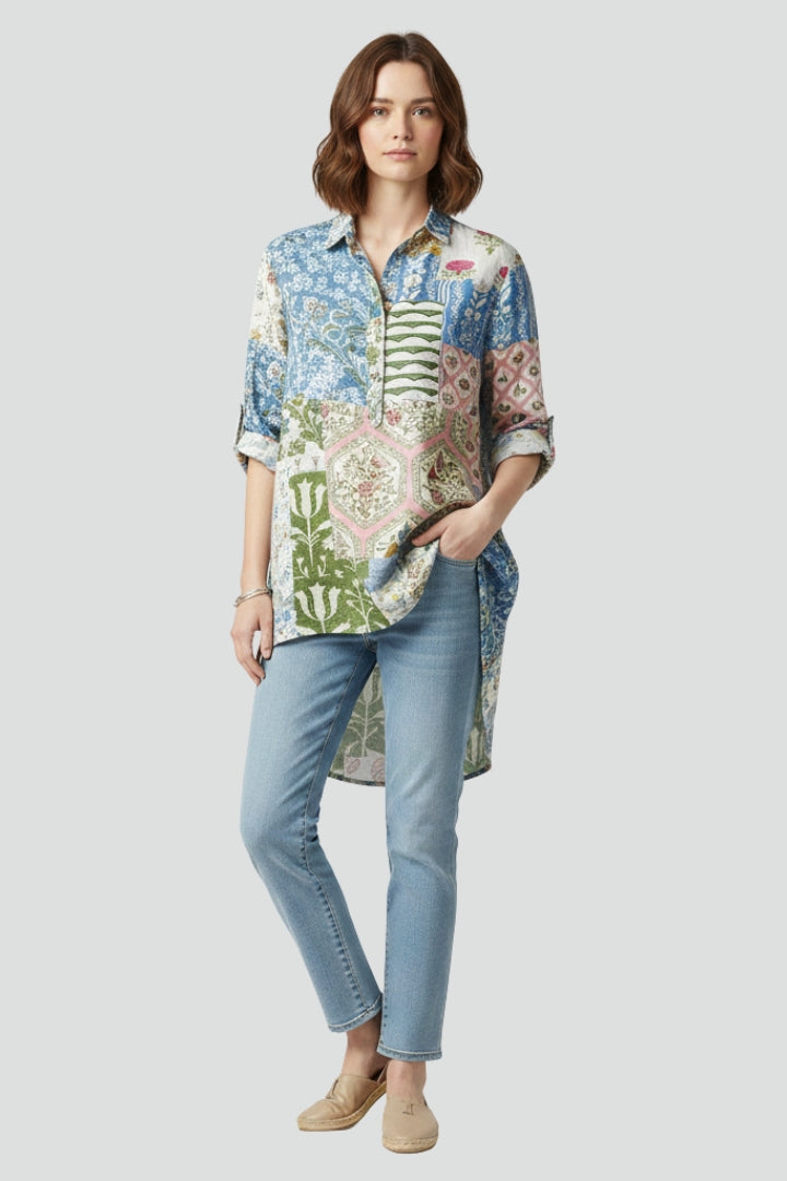 Sia | Women’s Floral Button-Up Shirt – Long Sleeve Relaxed Fit Woven Blouse
