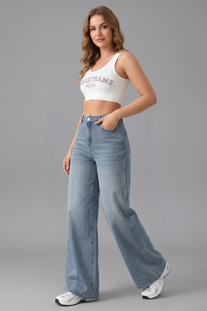 Sienna | Women's Mid-Rise Wide Leg Denim Jeans – Casual Pants with Pockets