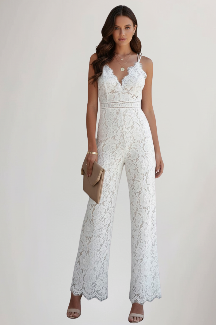 Solara | Women’s Lace V-Neck Jumpsuit – Sleeveless Elegant Evening Jumpsuit