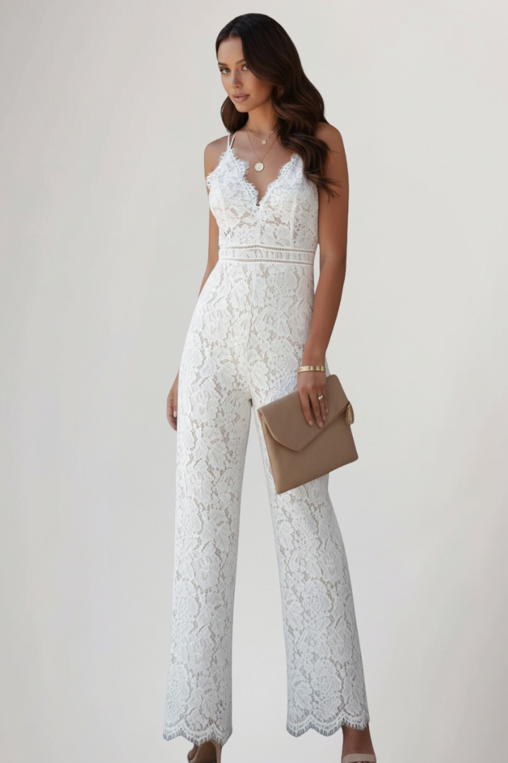 Solara | Women’s Lace V-Neck Jumpsuit – Sleeveless Elegant Evening Jumpsuit
