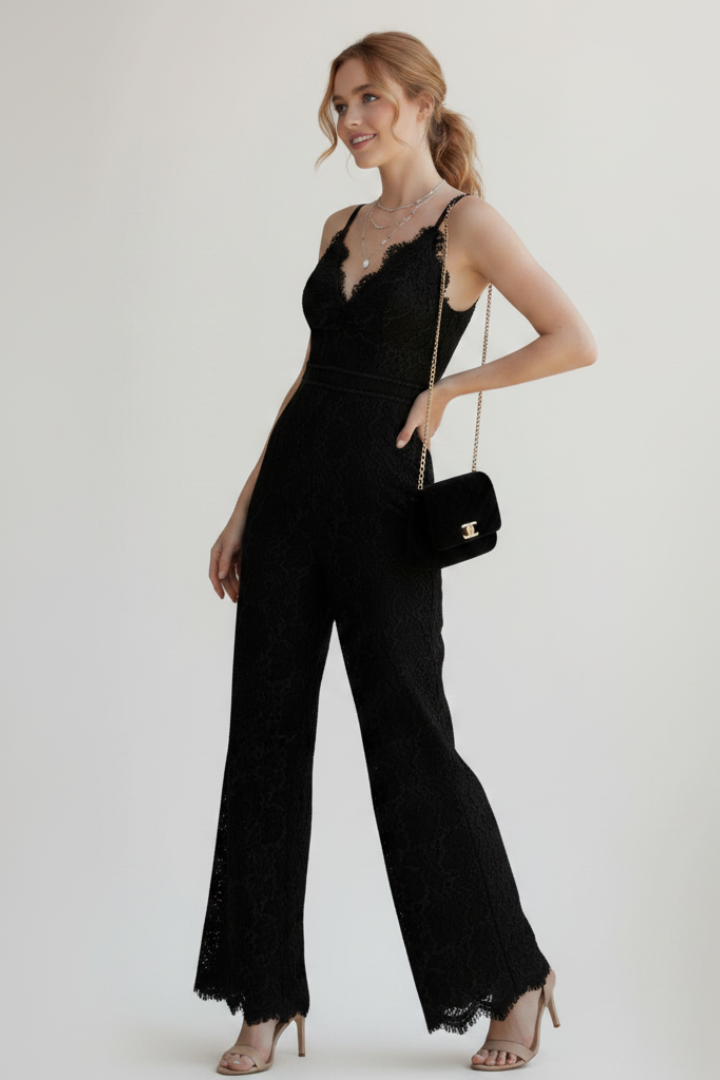 Solara | Women’s Lace V-Neck Jumpsuit – Sleeveless Elegant Evening Jumpsuit