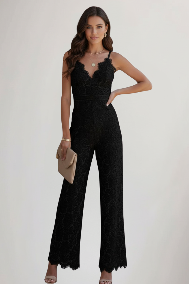 Solara | Women’s Lace V-Neck Jumpsuit – Sleeveless Elegant Evening Jumpsuit
