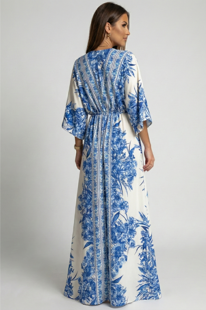 Solenne | Women’s Boho Floral Maxi Dress - V-Neck Bell Sleeve, Summer Beach Dress