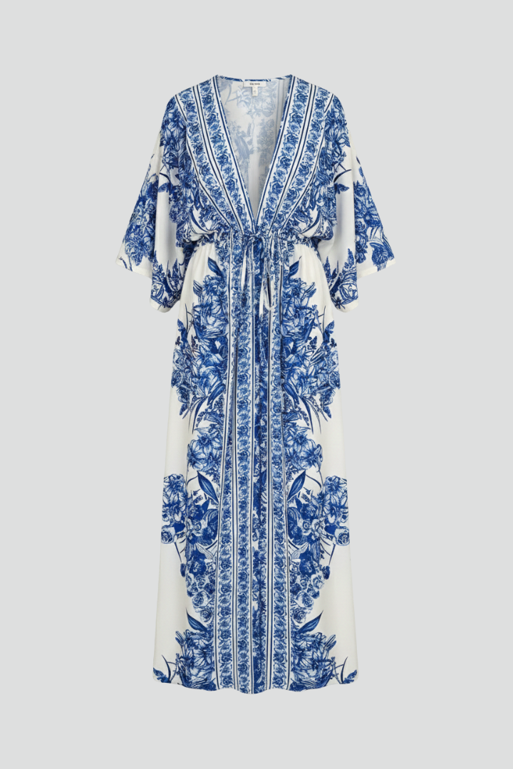 Solenne | Women’s Boho Floral Maxi Dress - V-Neck Bell Sleeve, Summer Beach Dress