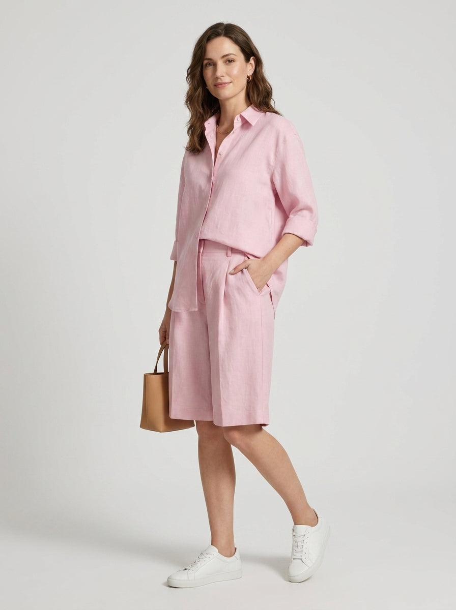 Solivara | Women’s Two-Piece Set with Button-Down Shirt and Wide-Leg Shorts