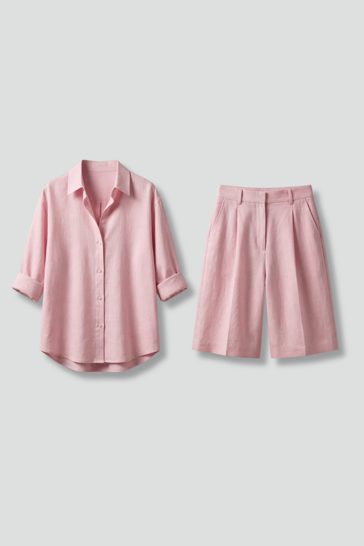 Solivara | Women’s Two-Piece Set with Button-Down Shirt and Wide-Leg Shorts