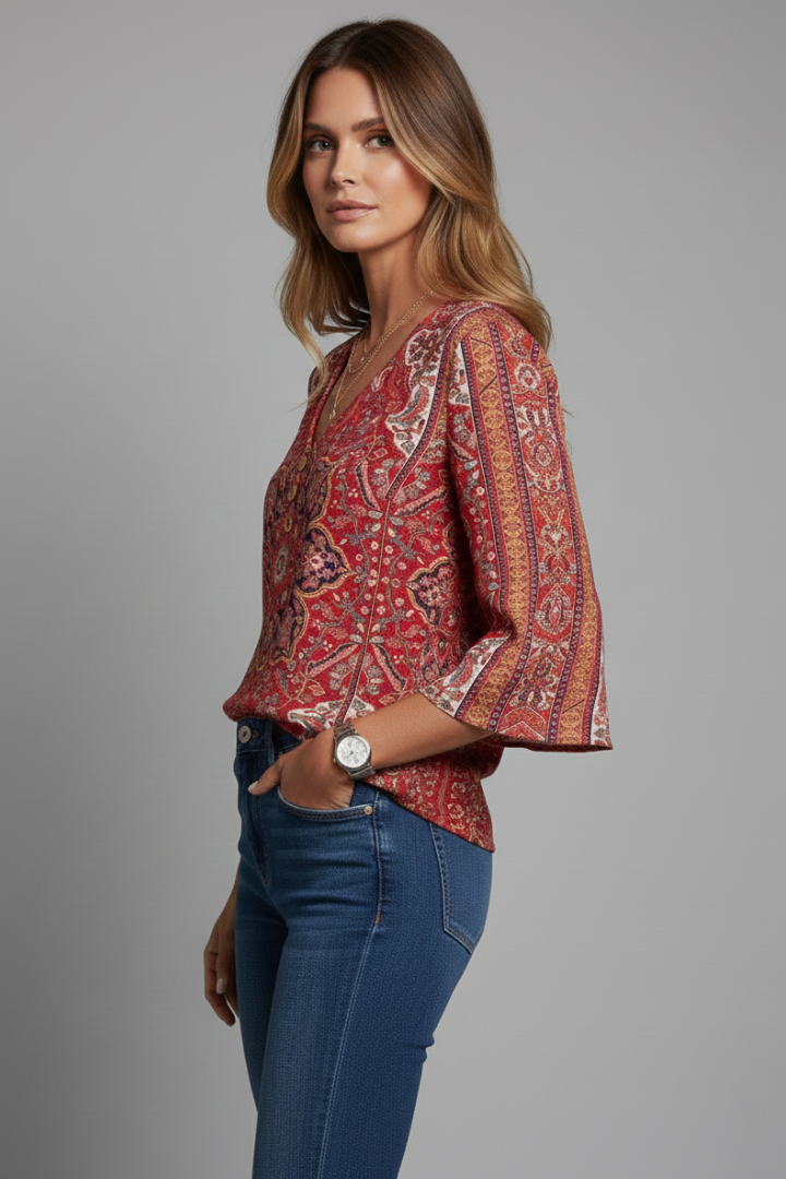 Sona | Women’s Floral Blouse – V-Neck Button-Up Shirt