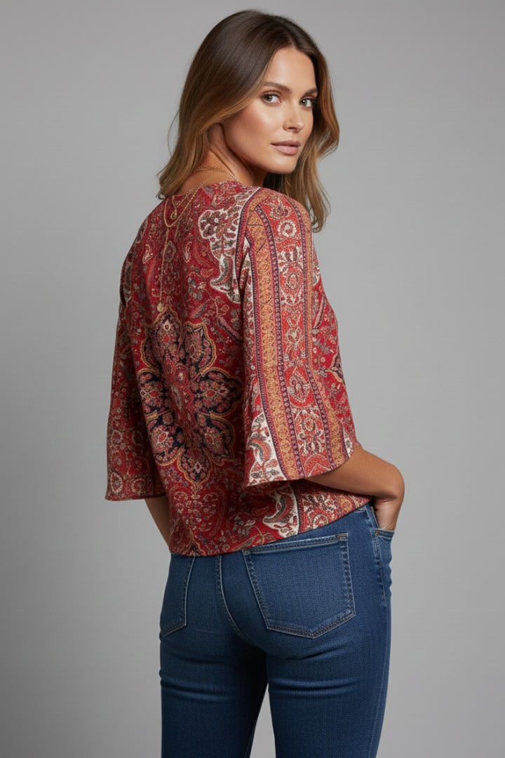 Sona | Women’s Floral Blouse – V-Neck Button-Up Shirt