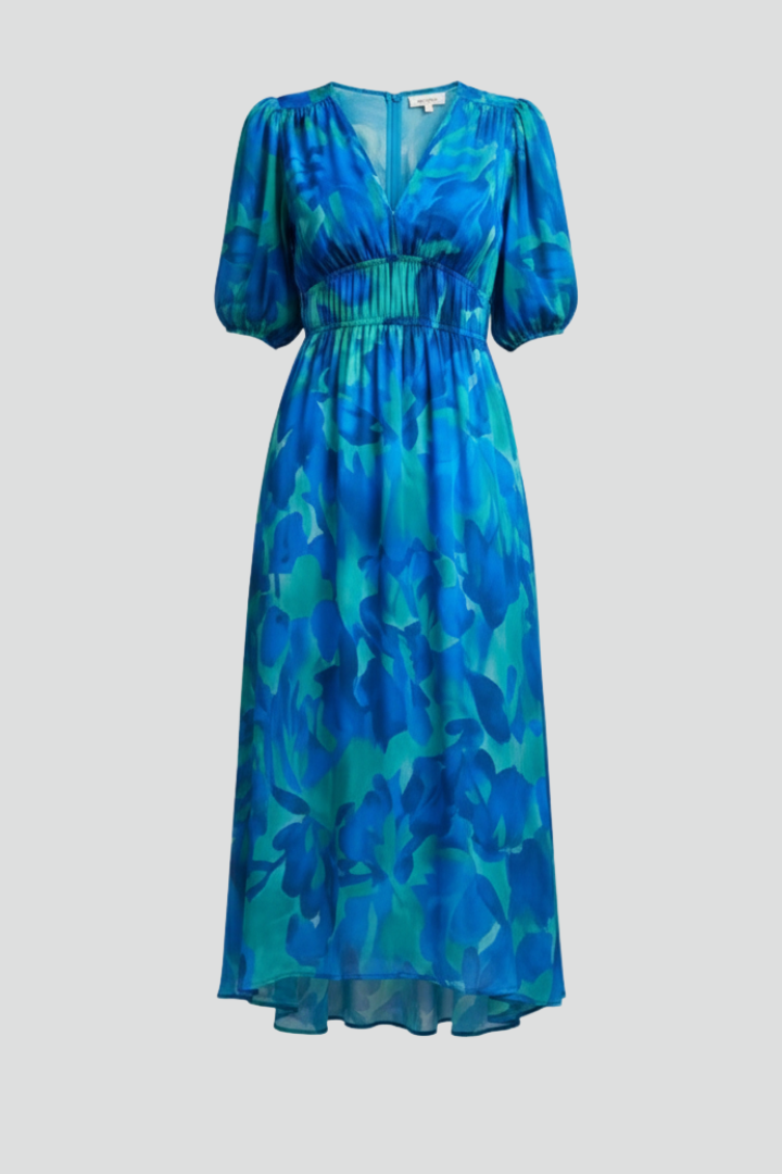 Sorelia | Women’s Floral Midi Dress – V-Neck Puff Sleeve, Shaped Waist, Summer Dress
