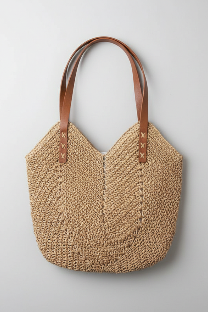 StriaBag | Women’s Woven Straw Tote Bag - Textured Open-Top Summer Beach Shoulder Bag