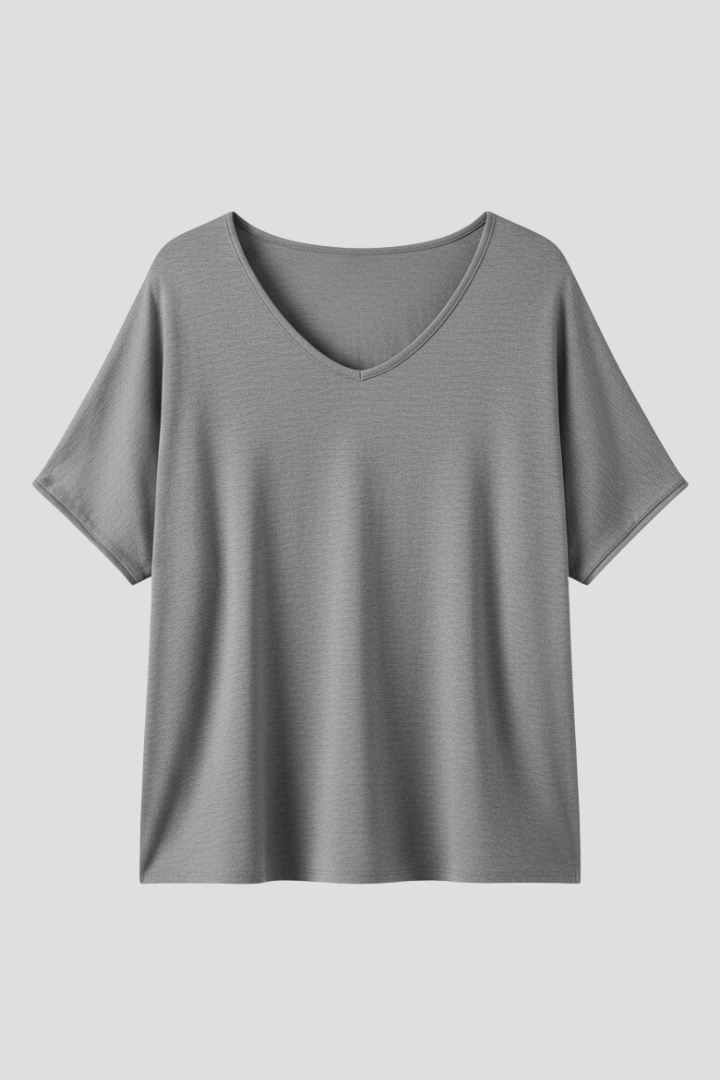 Suri | Women’s Summer Blouse – Round Neck Draped Short Sleeve Relaxed Fit Shirt