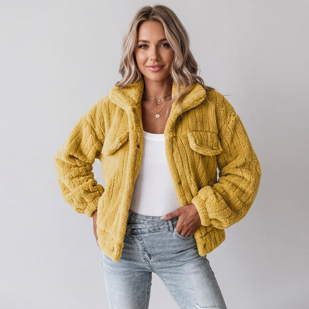 Sylphia | Women's Teddy Jacket – Turn-Down Collar, Long Sleeve Casual Jacket