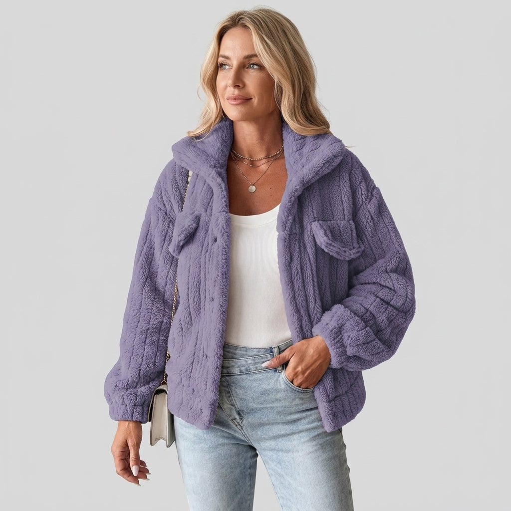 Sylphia | Women's Teddy Jacket – Turn-Down Collar, Long Sleeve Casual Jacket