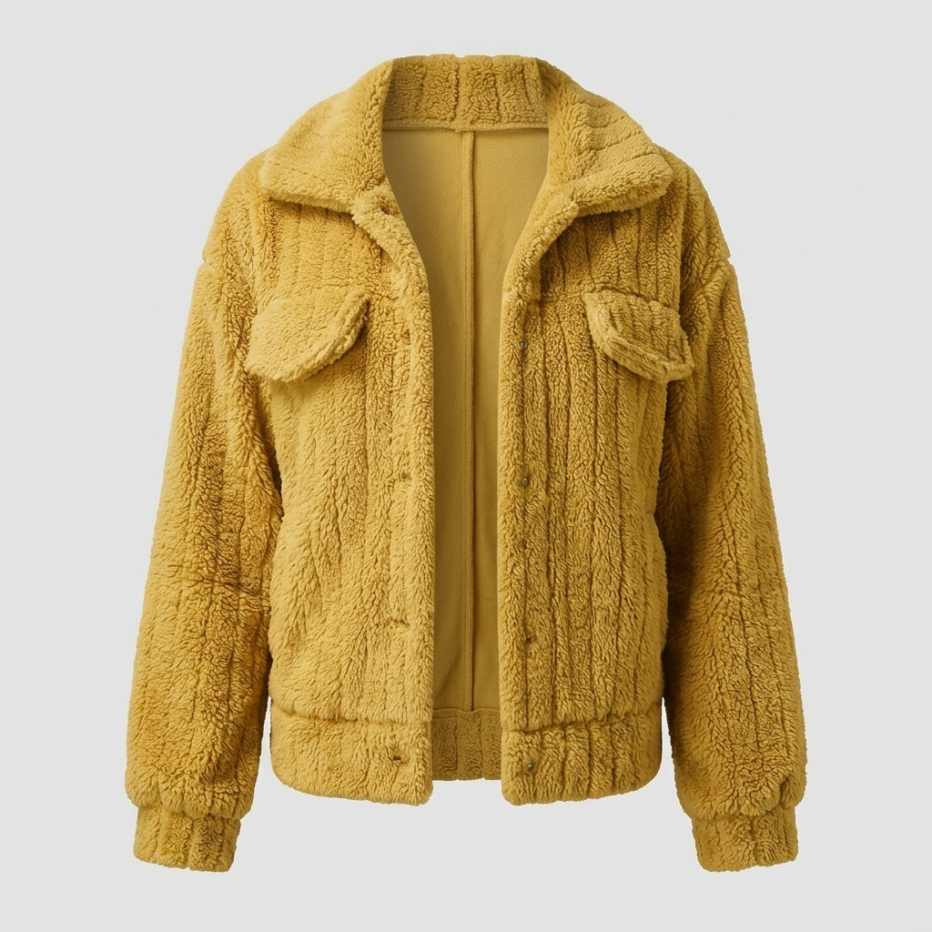 Sylphia | Women's Teddy Jacket – Turn-Down Collar, Long Sleeve Casual Jacket