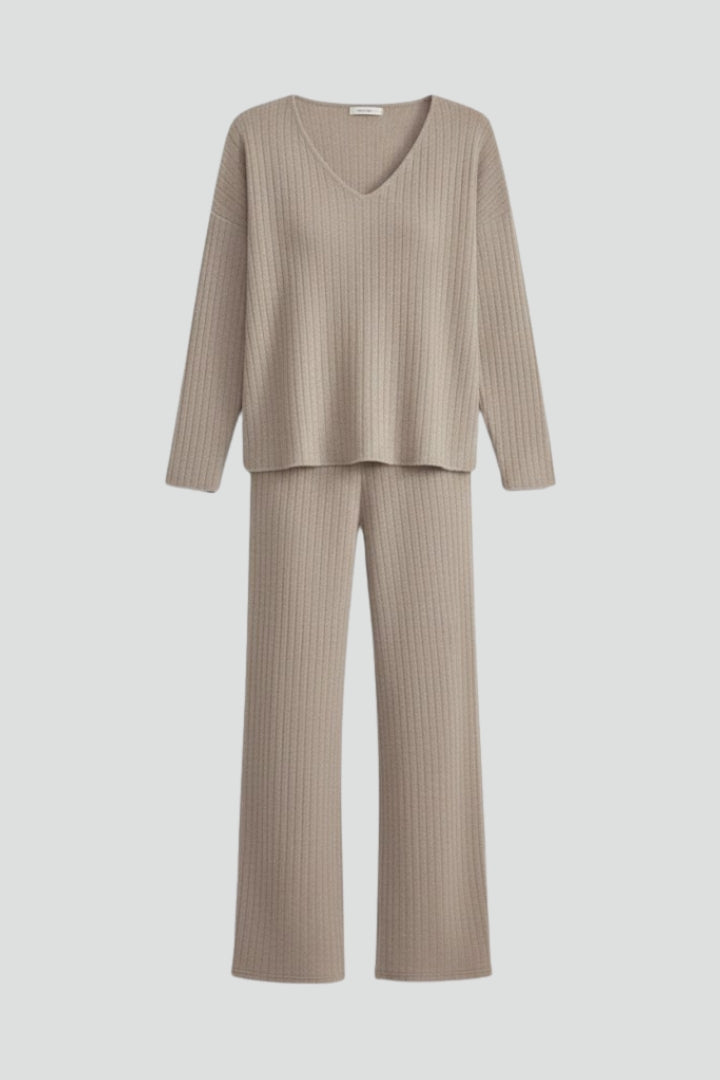 Sylvera | Women’s Ribbed Knit Lounge Set – V-Neck Pullover & Straight Leg Pants