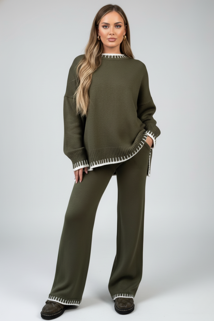 Sylvia | Women's Casual Knit Set – Relaxed Fit Top with Wide-Leg Lounge Pants