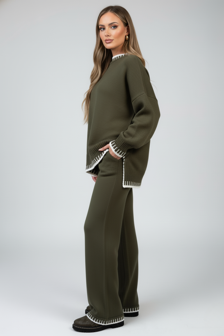 Sylvia | Women's Casual Knit Set – Relaxed Fit Top with Wide-Leg Lounge Pants