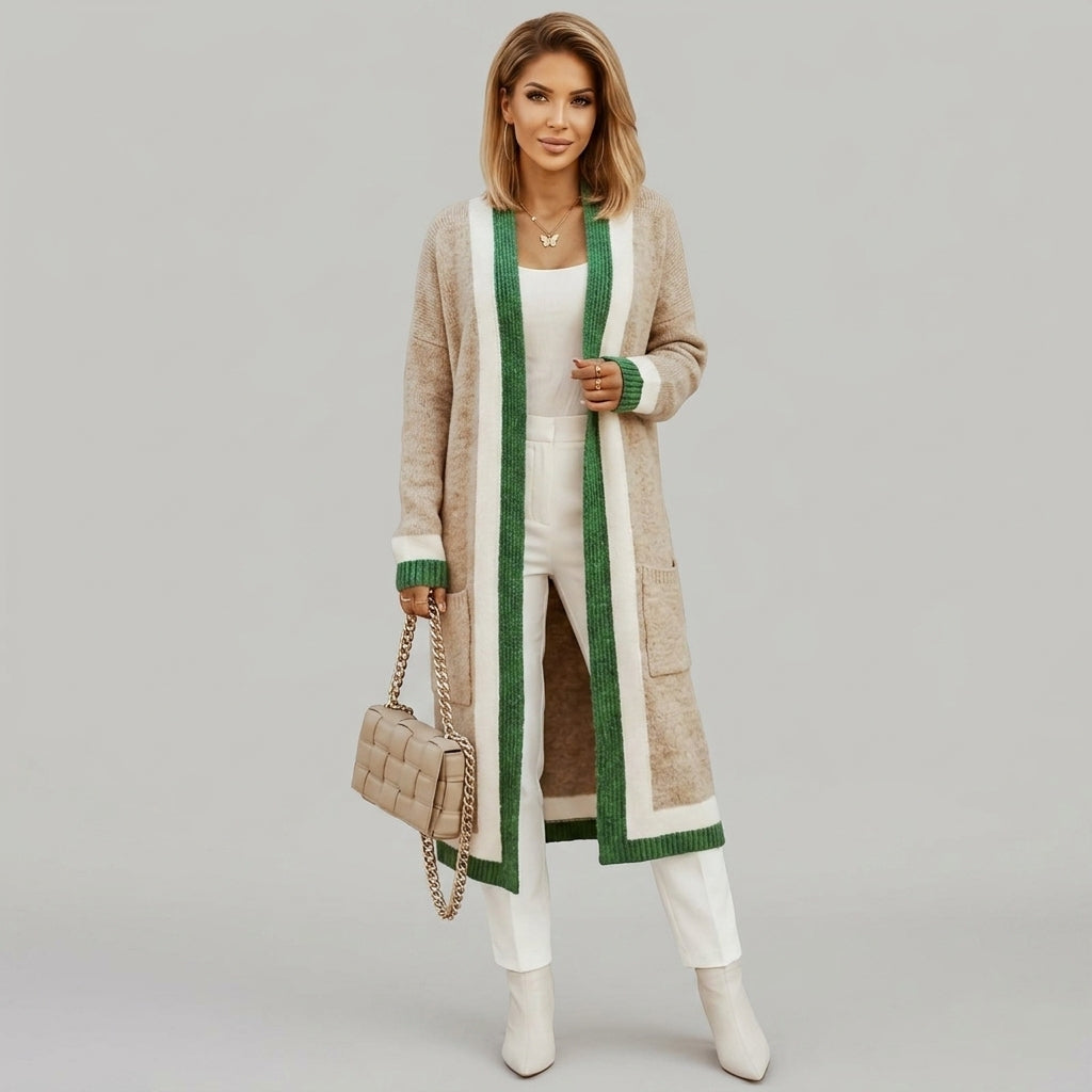 Sylvie | Women’s Long Knit Cardigan – Color-Block Open Front