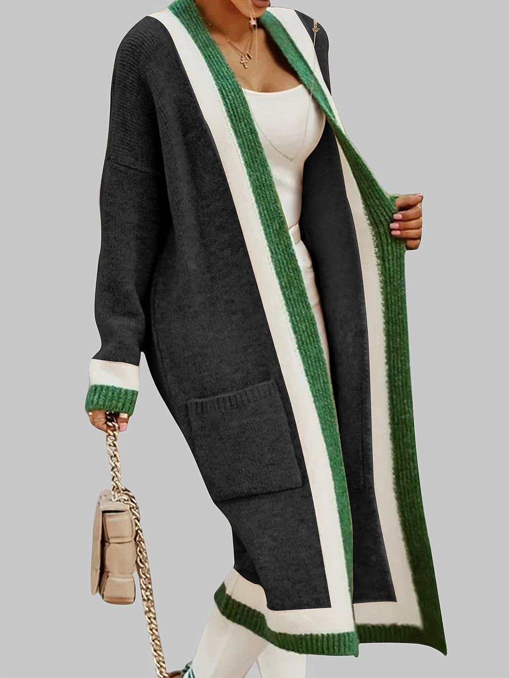Sylvie | Women’s Long Knit Cardigan – Color-Block Open Front
