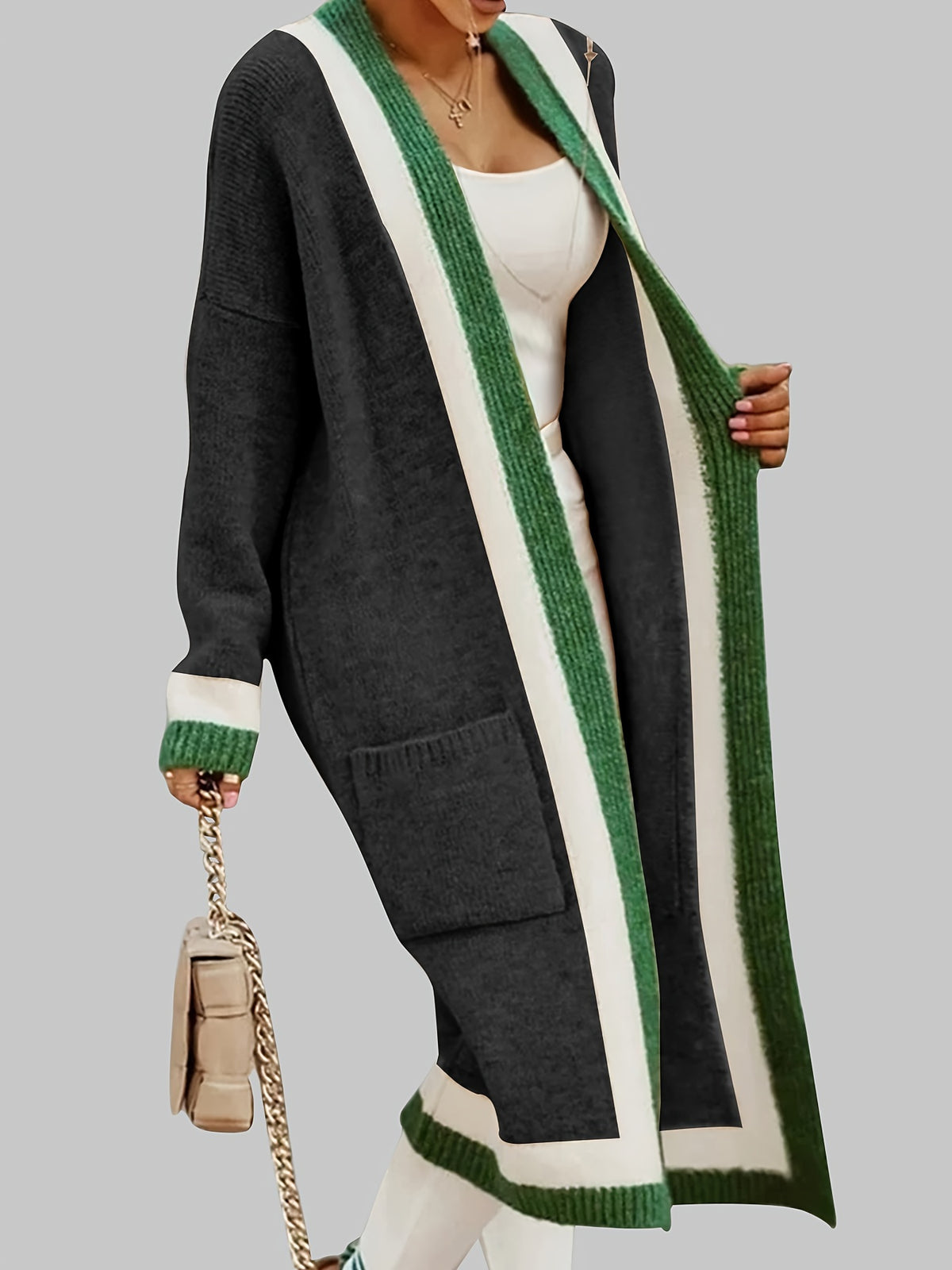 Sylvie | Women’s Long Knit Cardigan – Color-Block Open Front