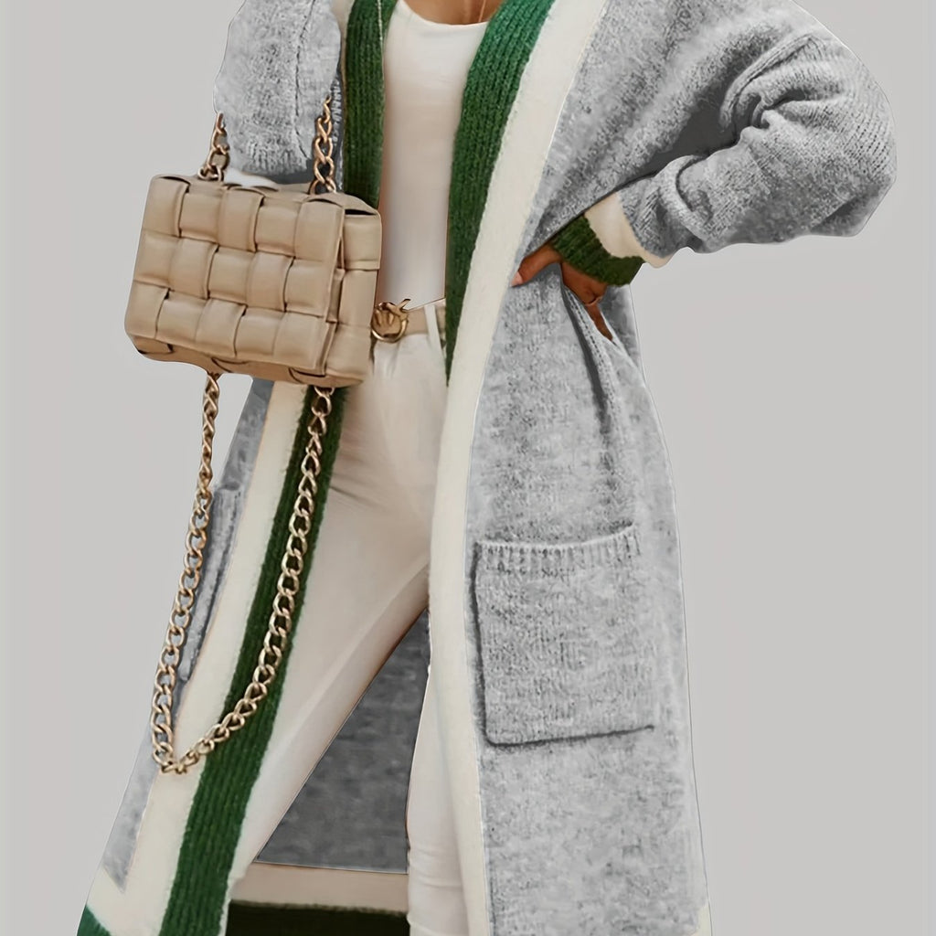 Sylvie | Women’s Long Knit Cardigan – Color-Block Open Front