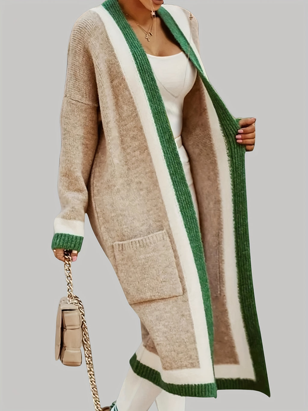 Sylvie | Women’s Long Knit Cardigan – Color-Block Open Front