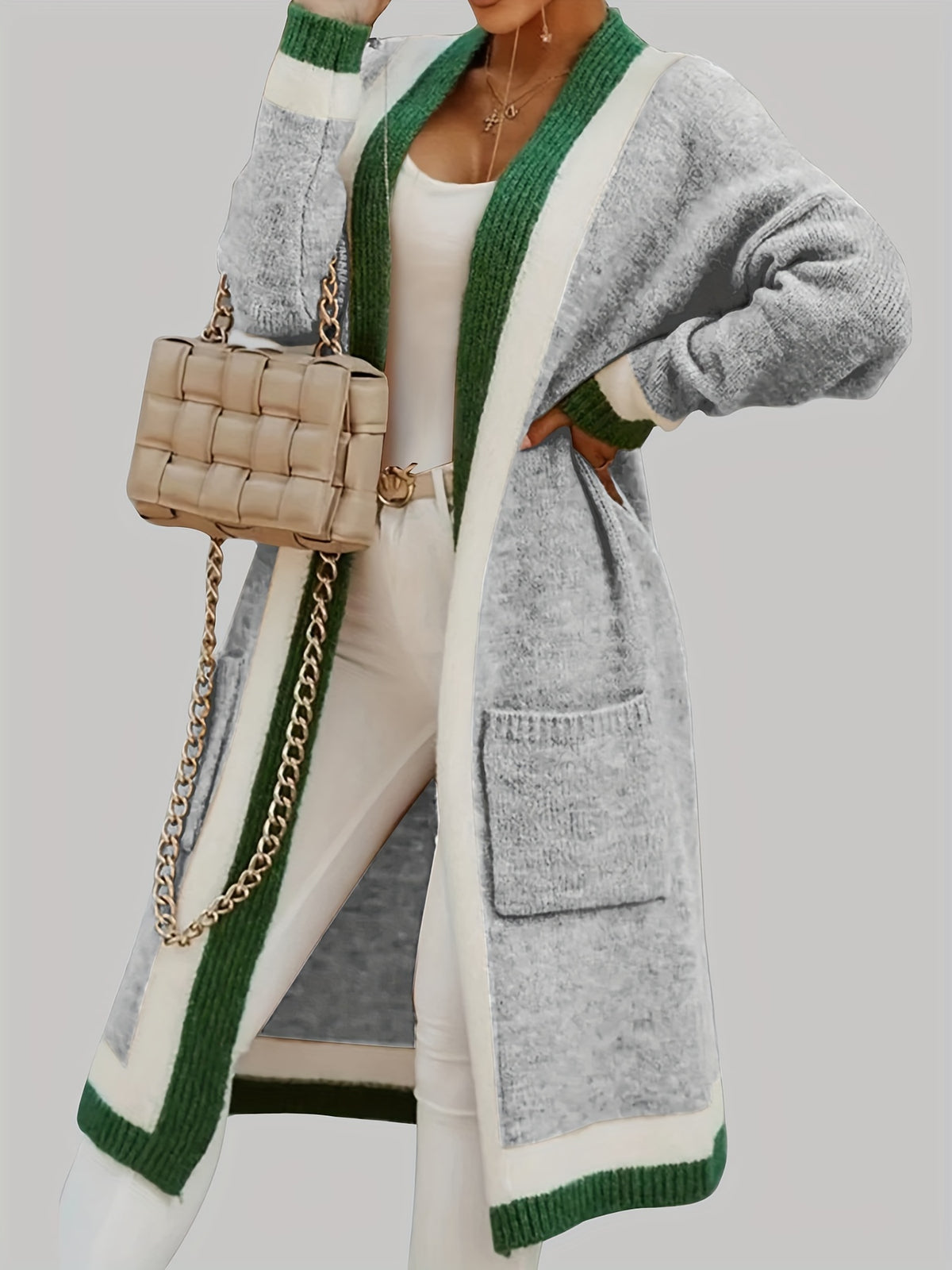 Sylvie | Women’s Long Knit Cardigan – Color-Block Open Front