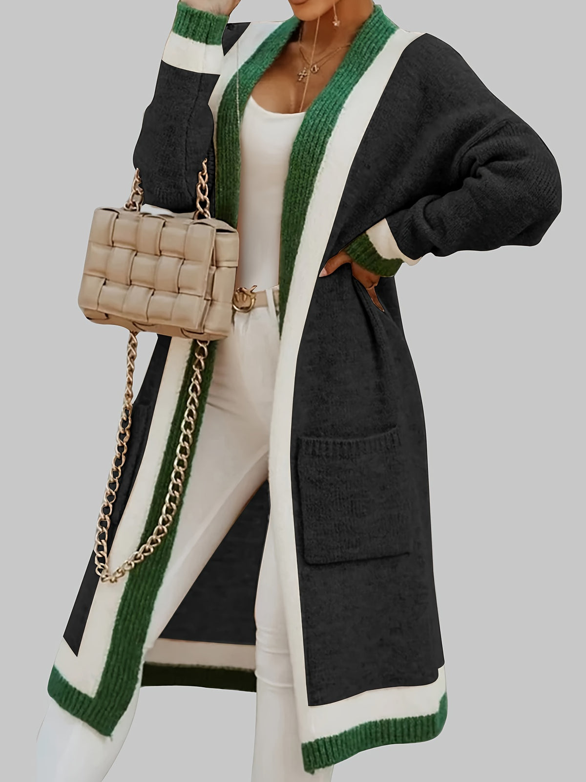 Sylvie | Women’s Long Knit Cardigan – Color-Block Open Front