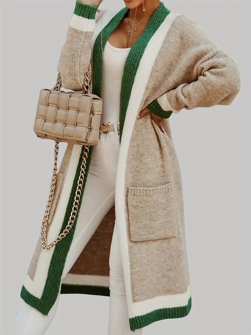 Sylvie | Women’s Long Knit Cardigan – Color-Block Open Front