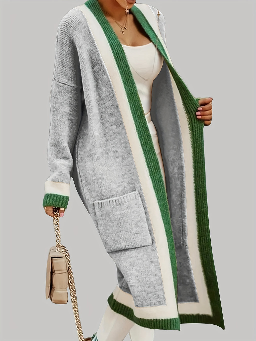 Sylvie | Women’s Long Knit Cardigan – Color-Block Open Front