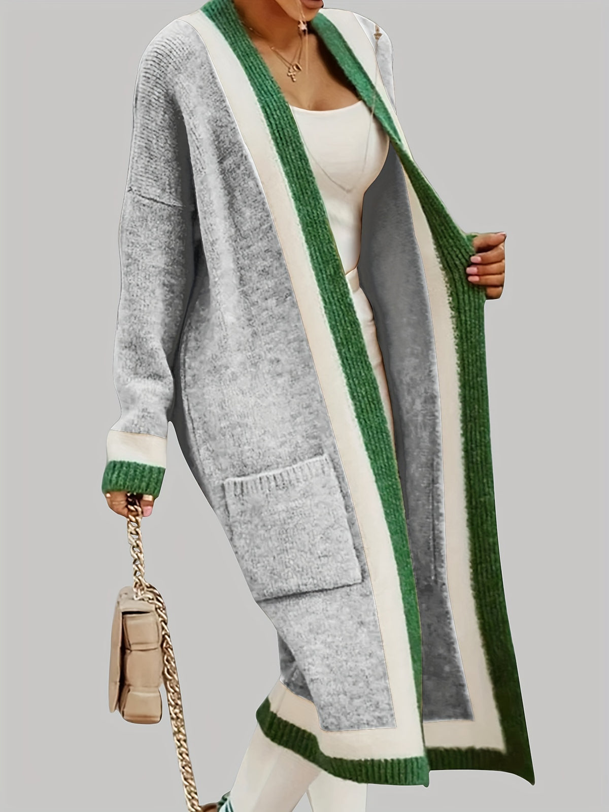 Sylvie | Women’s Long Knit Cardigan – Color-Block Open Front