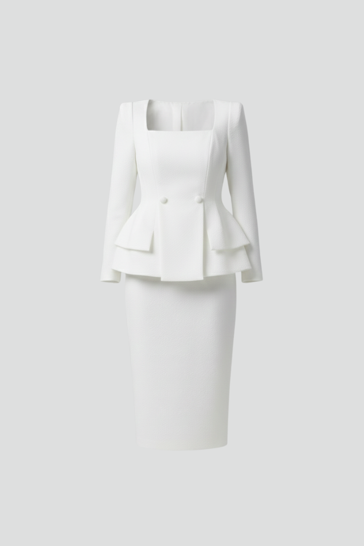 Tahlia | Women’s Two-Piece Skirt Suit – Square Neck Blazer & Mid-Length Skirt Set