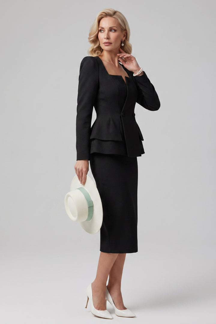 Tahlia | Women’s Two-Piece Skirt Suit – Square Neck Blazer & Mid-Length Skirt Set