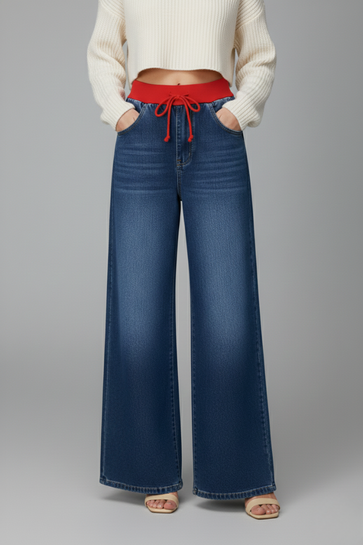 Taya | Women’s Woven Wide Leg Pants – Drawstring Waist Straight Leg Trousers
