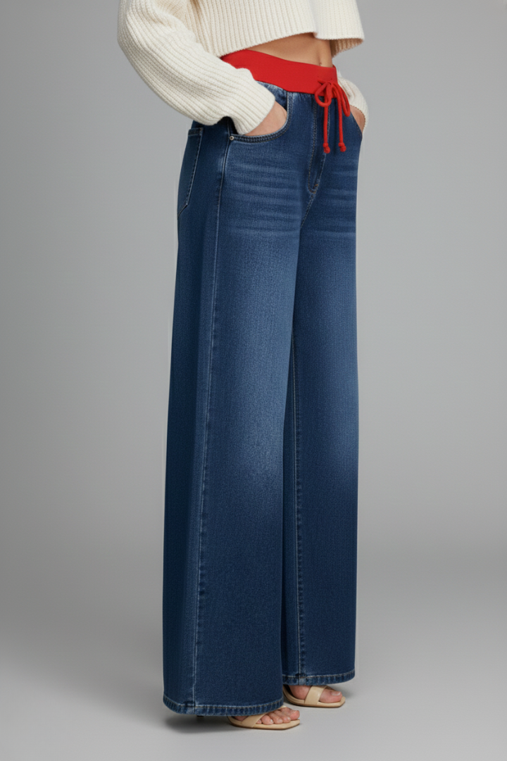 Taya | Women’s Woven Wide Leg Pants – Drawstring Waist Straight Leg Trousers