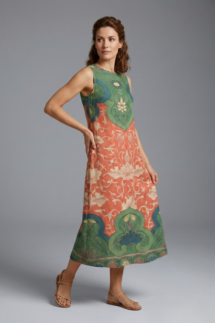 Teagan | Women's Casual Floral Dress – Sleeveless Round Neck Midi Dress