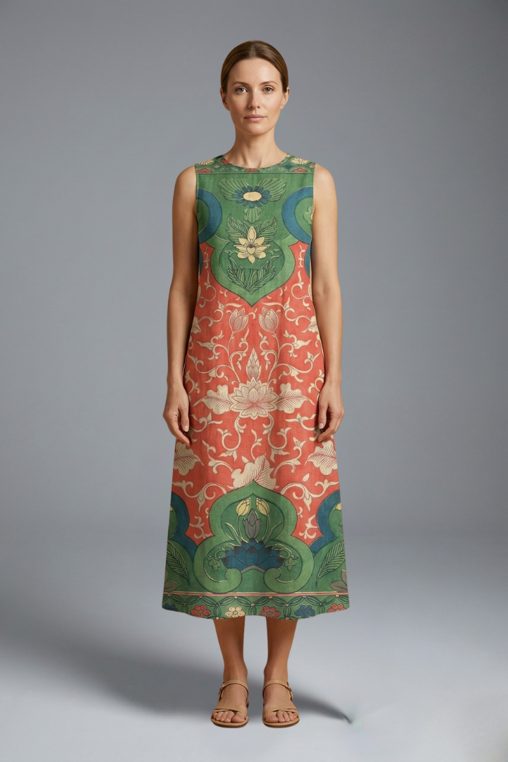 Teagan | Women's Casual Floral Dress – Sleeveless Round Neck Midi Dress
