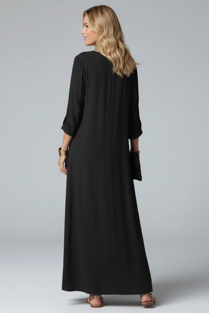 Thessaly | Women’s V-Neck Maxi Dress – Long Sleeve Ankle-Length Dress