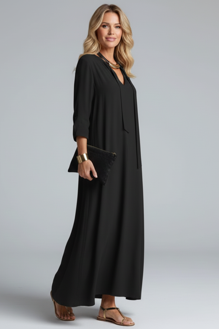 Thessaly | Women’s V-Neck Maxi Dress – Long Sleeve Ankle-Length Dress