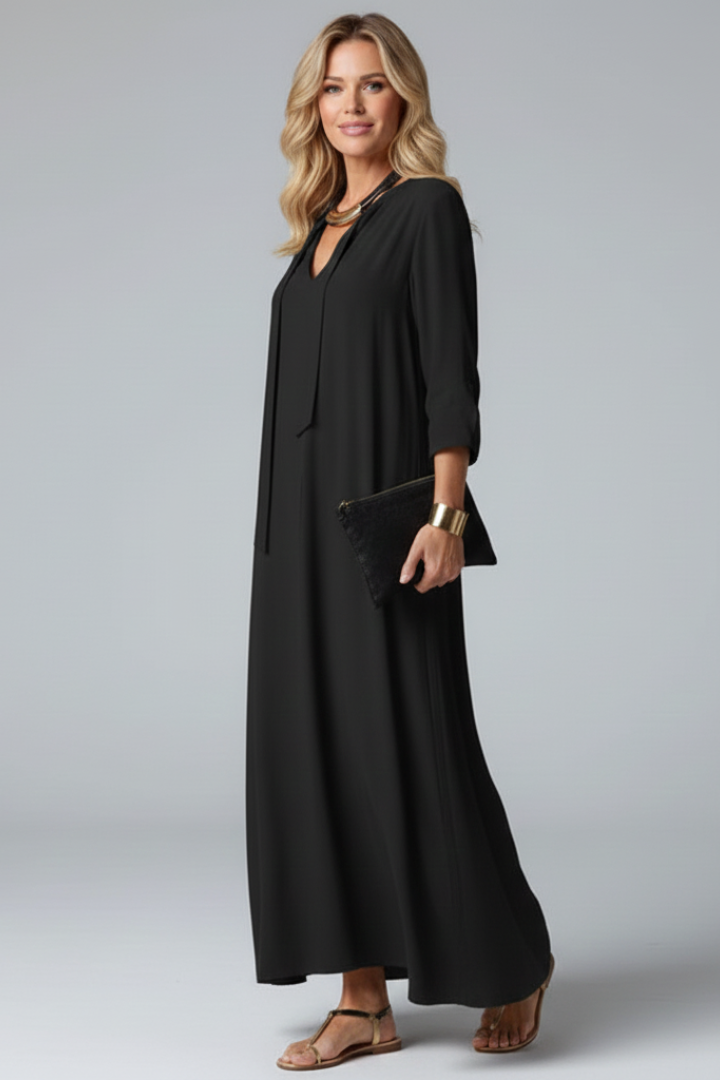 Thessaly | Women’s V-Neck Maxi Dress – Long Sleeve Ankle-Length Dress
