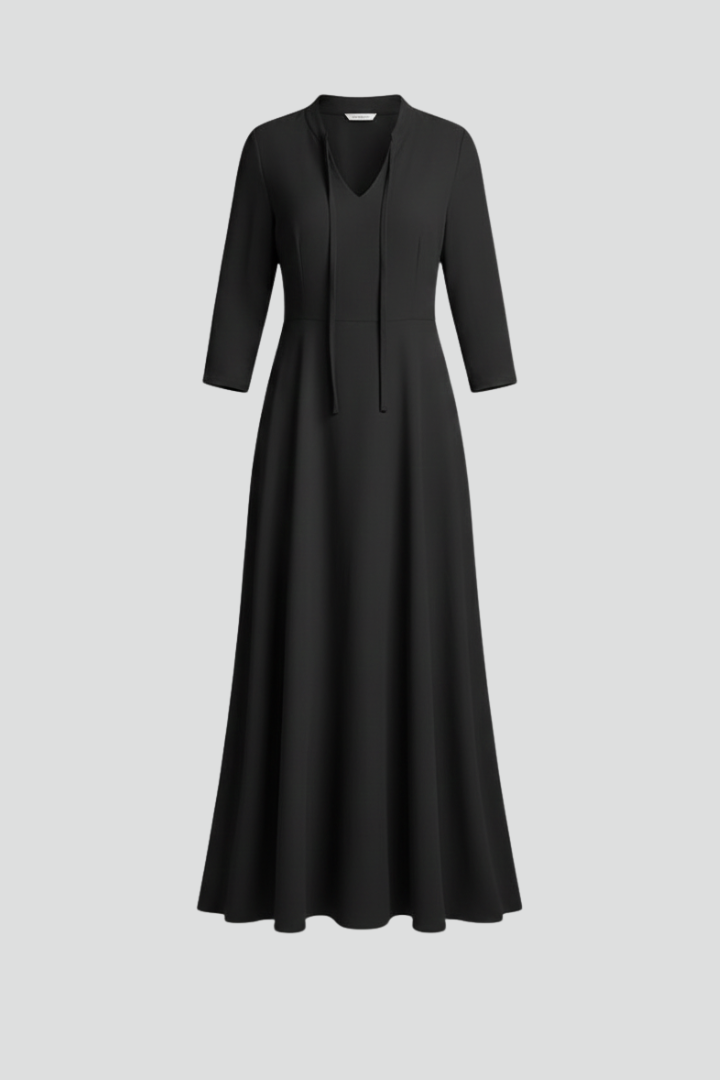 Thessaly | Women’s V-Neck Maxi Dress – Long Sleeve Ankle-Length Dress