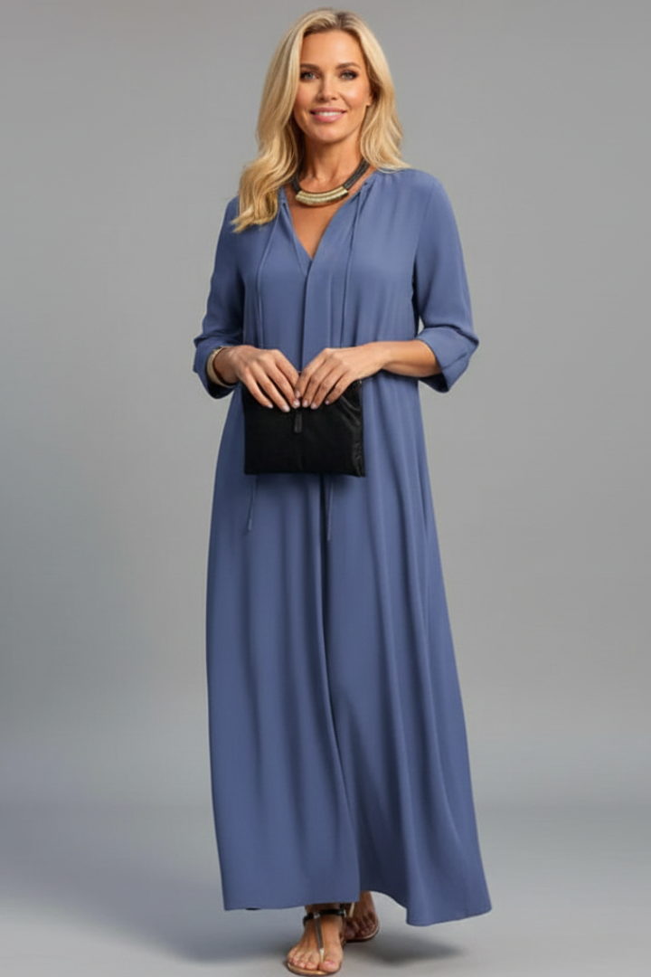 Thessaly | Women’s V-Neck Maxi Dress – Long Sleeve Ankle-Length Dress